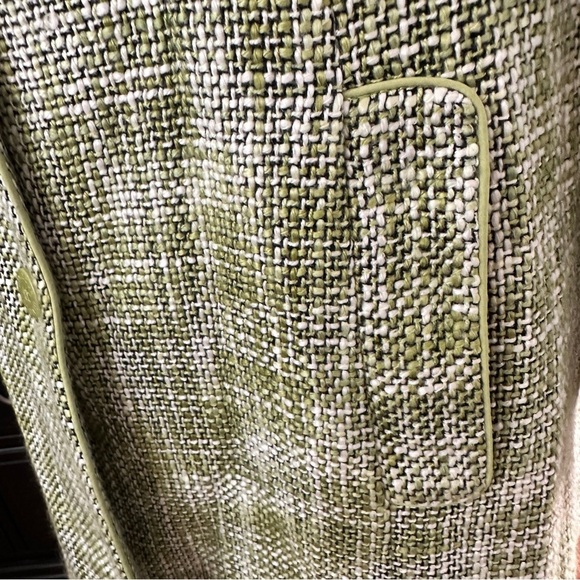 Dialogue Olive Houndstooth Tweed Trench Coat Size 10 - Picture 5 of 16